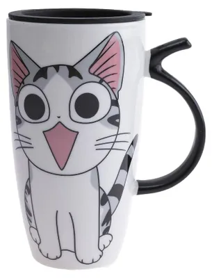 Obrázok produktu pre Porcelánová kávová hrnček XXL, objem 600 ml, s motívom mačiek, vhodná na raňajky a do kancelárie