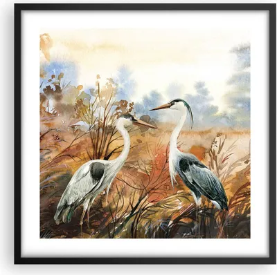 Produktbild von Gerahmtes Poster - Schwarzer Rahmen - Kraniche Vögel Herbst - 50x50 cm - Wand Bild - Wanddeko - Wandbilder - Kunstposter - Wandposter - Bilderrahmen - Bilder - Kunstdruck - P2BAC50x50-5077