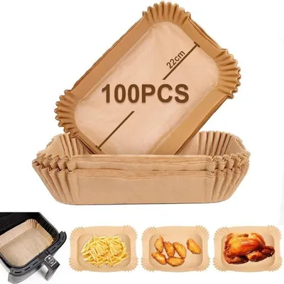 Obrázek produktu pro Pečicí papír pro horkovzdušné fritézy, 100 kusů, 22 x 14 cm, obdélníkový, bezpečný pro potraviny, bez BPA
