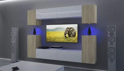 Produktbild von Furnitech Wohnwand Wohnzimmer - Wohnzimmer Möbel mit LED Weiß - Hängend Wohnwand Modern - Regale und TV Schrank (AN43-17SW-HGM44 1B)