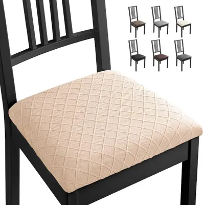 Produktbild von Stuhlhussen Esszimmerstuhl Sitzbezug 4 Stück Elasthan Jacquard Stuhl Sitzbezüge Stretch-Sitzbezüge Abnehmbar Waschbar Stuhlhussen Sitzschutzbezug für Zuhause, Hotel, Bankett(4 Stück,Beige) -B