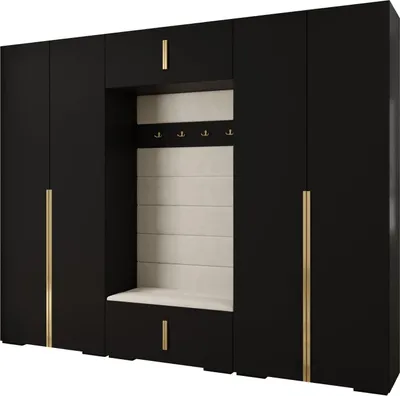 Produktbild von MEBLE KRYSPOL Inova 1 Möbelset Garderobe, 236,7x300x47cm - Schwarz, Manila 02, Gold