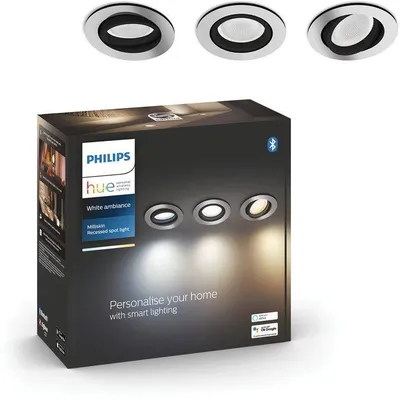 Produktbild von Einbau-LED-Spot GU10 PHILIPS HUE Milliskin, dimmbare Beleuchtung von warmweiß bis kaltweiß, 3er-Set, weiß