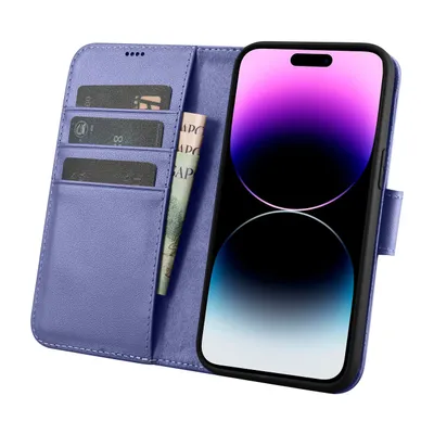 Productafbeelding van Icarer telefoonhoesje, leren hoes voor iPhone 14 Pro, lichtpaars