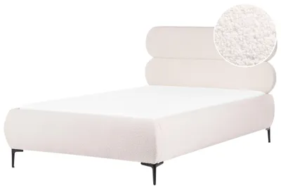 Obrázek produktu pro BELIANI Postel krémově bílá buklé čalounění 120 x 200 cm černé kovové nohy lamelový rošt vysoké čelo klasický minimalistický styl ložnice