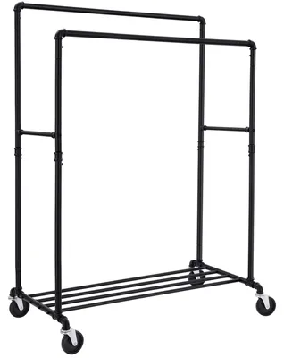 Produktbild von Garderobenständer Kleiderständer mit 2 Kleiderstangen und Ablage, bis 110 kg, Industrial Schwarz