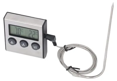 Digitales Fleischthermometer mit Sonde, Timer, 250 °C, LCD