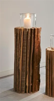 Produktbild von Windlichtsäule "Rustikal" aus recyceltem Holz, 55 cm hoch, Dekosäule, Holzsäule, Dekosäule mit Kerzenglas, Bodenwindlicht, Kerzensäule