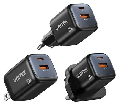 Produktbild von UNITEK Netzladegerät 2x GAN 20 W  schwarz
