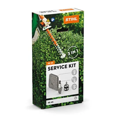 A product box for a STIHL service kit for hedge trimmers.