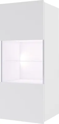 Produktbild von Vitrinenschrank CALABRINI C-16 Hängevitrine 45x117 cm Vitrine Glasfront Regalschrank Schrank Grifflos Modern (Weiß / Weiß Hochglanz)