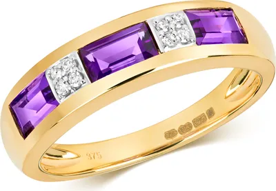 Produktbild von Wunderschöner 9 Karat (375) Gold Halb Eternity Diamant Damenring Brillant-Schliff mit Amethyst, 54 (17.2); TRS11040RSN