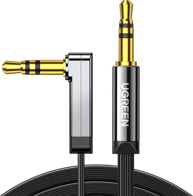 Produktbild von Ugreen Av119 Abgewinkeltes 3,5-Mm-Aux-Miniklinkenkabel, Flach, 1,5 M (Schwarz)