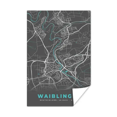 Produktbild von MuchoWow® Poster Deutschland - Blau - Waiblingen - Stadtplan - Karte 120x180 cm - Kunstposter
