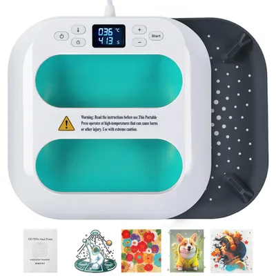 Produktbild von Ikodm Tragbare Transferpresse 22,5 x 22,5 cm 1000 W mit Digitalanzeige, Grün/Weiß