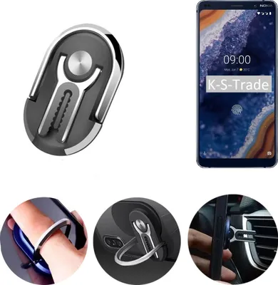 Produktbild von K-S-Trade 3in1 Smartphone-Ring Handy-Ring kompatibel mit Nokia 9 Fingerhalterung  Handyring Tischständer Lüftungsgitter-Halterung Tisch Ständer