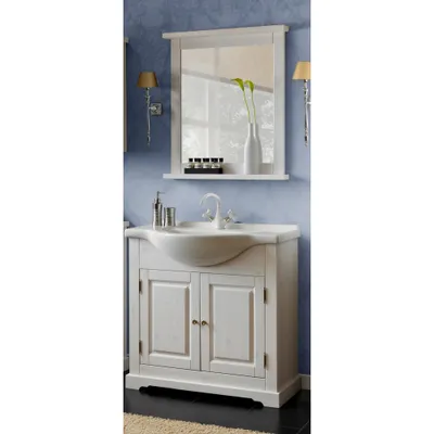 Produktbild von Badezimmer Waschplatz Set inkl.Keramik-Waschtisch LIRIA-56, Massivholz, B x H x T ca.: 85  x 200 x 43 cm
