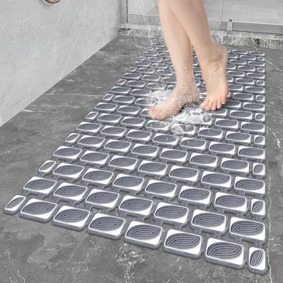 Productafbeelding van Antislip badmat, 40x70 cm, grijs, TPE, met zuignappen, machinewasbaar
