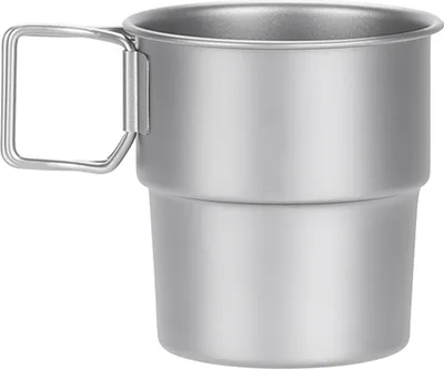 Zdjęcie produktu dla Tytanowy kubek kempingowy, 300 ml, składany uchwyt, kubek outdoorowy, metalowy kubek wielokrotnego użytku, kubek kempingowy