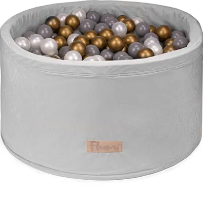 Obrázok produktu pre Flumi Ball Pool Baby Ball Pool Kids 90x40cm s 200 loptičkami ∅ 7cm vyrobené v EU-svetlosivá + zlatá guľa