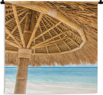 Produktbild von MuchoWow® Wandteppich Wandbehang Sonnenschirm - Strand - Meer - Tropisch 120x120 cm Tapisserie Dekoration Wandtuch - Modern - Baumwollgewebe