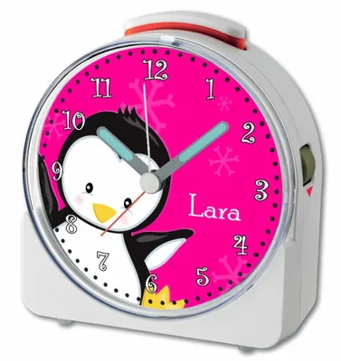 Produktbild von Kinder Wecker Motiv Pinguin Pink Kinderwecker weiß