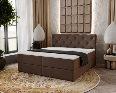 Produktbild von GrainGold Boxspringbett Napoli 140x200 cm - Bett 140x200, Kontinentalbett  mit Bettkasten - Doppelbett mit Matratze - Braun (Monolith 09)