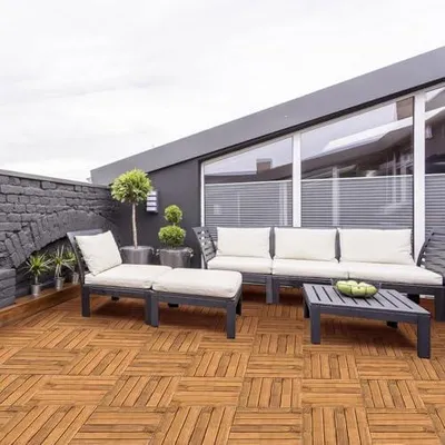Produktbild von Holzfliesen für den Außenbereich 30x30 cm aus Akazienholz, 11 Stück für 1 m², Bodenbelag für Balkon und Terrasse