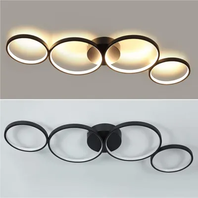 Produktbild von ZMH LED Deckenleuchte Schwarz 3000k Warmweiß Modern 4 Flammig in Ringoptik Deckenlampe Rund 37W Innen Metall für Wohnzimmer Schlafzimmer