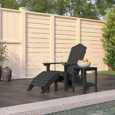 Image de Chaise de jardin Adirondack The Living Store avec tabouret et table, en HDPE anthracite