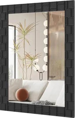 Zdjęcie produktu dla Lustro ścienne – prostokątne lustro łazienkowe – 80 x 60 cm – rama z litego drewna kauczukowego – zawieszane pionowo i poziomo – czarne