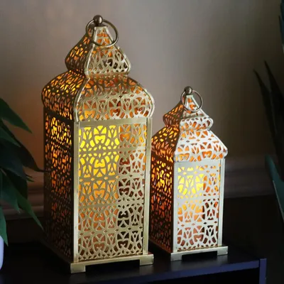Productafbeelding van LANTERNS Grote Gouden Tempel Marokkaanse Lantaarn Lamp Decoratieve Kaarsenhouders voor Ramadan Decoratie, Hanging, Outdoor Patio of Veranda