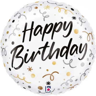 Produktbild von 18"/Ø46cm Folienballon "Happy Birthday" Luftschlangen