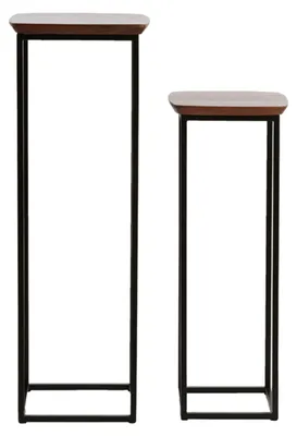 Produktbild von Light & Living Säulen-Set QUENZA aus Akazienholz mit schwarzem Metall – 30x30x80+35x35x100 cm