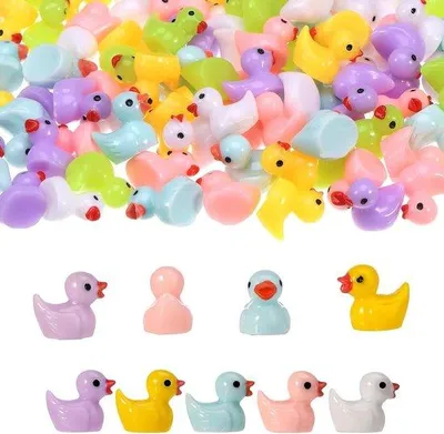 Produktbild von Kunstharz Enten Figuren 100 Stück bunt für DIY Dekoration