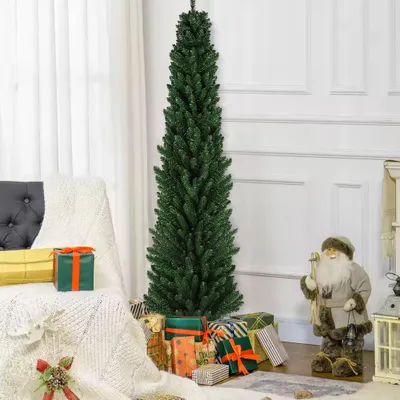Produktbild von 210cm künstlicher Weihnachtsbaum Bleistift, Tannenbaum, Kunstbaum mit Metallständer, Grün