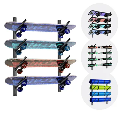 Obrázek produktu pro Držák na prkna (skateboard a snowboard) – černý, 4 úrovně, odnímatelný, kombinovatelný, ocel