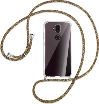Produktbild von Handykette Backcover-Schutzhülle mit Band (Metall silberfarben) für Nokia 8.1 - braun+beige