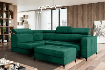 Produktbild von MEBLINI Schlafcouch mit Bettkasten - Ecksofa mit Schlaffunktion - Sofa mit Relaxfunktion und Kopfstützen - Couch L-Form - Eckcouch - Wohnlandschaft - DORIAN - 263x232x89cm Links - Grün Samt