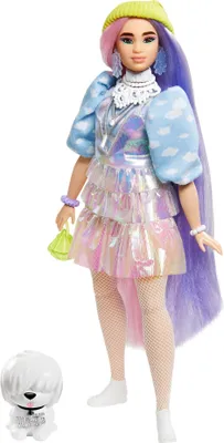 Image de Barbie Poupée extra aux longs cheveux pastel, animal de compagnie inclus