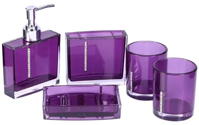 Produktbild von Badezimmer-Set, 5-teilig – Badezimmer-Accessoires – Zahnbürstenhalter – Becher – Seifenschale – Aus langlebigem Material