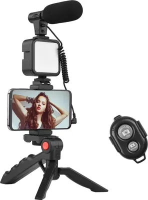 Produktbild von Andoer Phone Vlog Video Kit mit Tischstativ Telefonhalter mit Kaltschuh Mikrofon LED Video Light Remote Shutter Studiospot