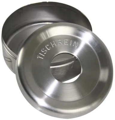 Produktbild von Tischascher, Durchm.xH mm 150x70 mm, Vol. 1 Liter, Behälter Edelstahl, Deckel Edelstahl, Aufdruck Tischrein