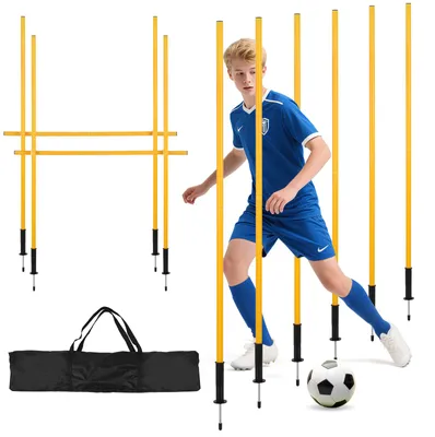 Obrázok produktu pre ISOISL Futbalové tréningové tyče, 180 cm, 6 slalomových tyčí s 2 prekážkami a taška, žltá farba