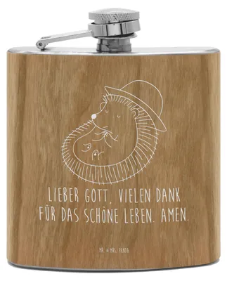 Produktbild von Mr. & Mrs. Panda Hip Flask Igel Beten - Transparent - Geschenk, feldflasche, Schnaps Flachmann, Aus Edelstahl, Dankbar, Sonnenhut, Amen, Genießen, Tiere