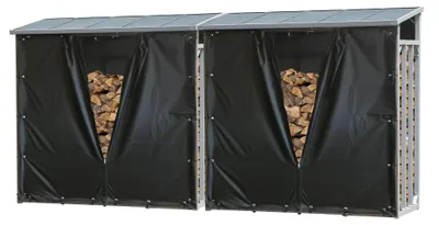 Produktbild von Set 2 Stück Aluminium Kaminholzregal Außen 185 x 70 x 185 cm, Mit Wetterschutz Schwarz, Pro - 40 mm Stahlprofil, Anthrazit, Wetterfest, Kapazität 4,6 m³ (7 SRM)