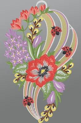 Produktbild von Fensterbild aus Plauener Spitze - Sommerblumen mit Marienkäfer (BxH) 19cm x 31cm, mehrfarbig, Fensterdekoration und Fensterschmuck