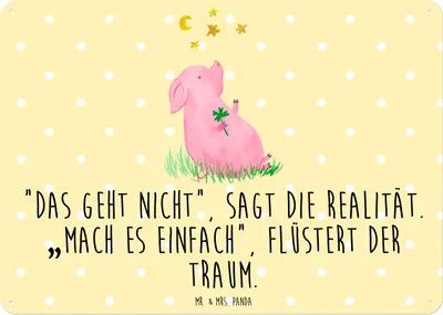 Produktbild von Mr. & Mrs. Panda Blechtafel Schwein Glück DIN A6 - Gelb Pastell - Geschenk, Motivation, Blechschild, Türschild, Schild, tafel, Wandbild, Träume, Ziele, Glücksbringer