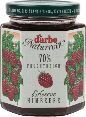 Produktbild von Food-United FRUCHTAUFSTRICH DARBO Himbeer 200g Glas Naturrein mit Kernen fruchtiger fruit spread perfekt für Kuchen Torten Frühstück Brot und Brötchen Gebäck Quark Porridge FüllungenPuddings Eiscreme