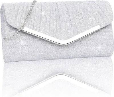 Produktbild von Silberne Clutch-Tasche, Glitzernde Handtas für Damen, Metallische Pailletten-Abendtasche mit Entfernbarer Kette, Elegante Crossbody-Enveloppe-Schultertasche für Hochzeit, Fest, Urlaub, 22 x 5,5 x 12 cm